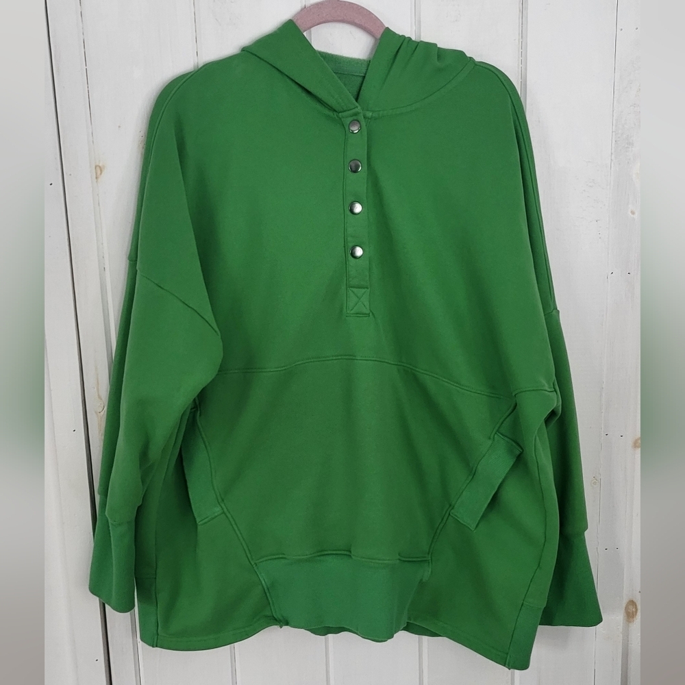 Henley Button V Neck Casual Oversized Pullover Sweatshirt